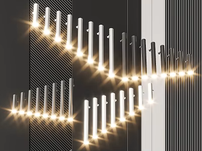 Modern Linear Chandeliers In Black And White With Multiple Rows Illuminated Design 3d model