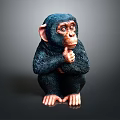 Detailed Black Chimpanzee Figurine Sitting With Hand on Chin in Thoughtful Pose