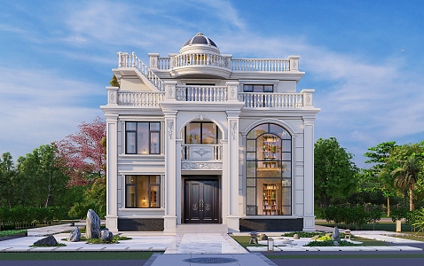 European-style three-story single-family villa appearance su model 3d model