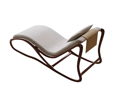 Modern Lounge Chair With Curved Wooden Frame And Beige Cushion Pillow 3d model