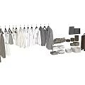 Hanging Clothes In Various Colors With Accessories Bags Suitcase And Boxes