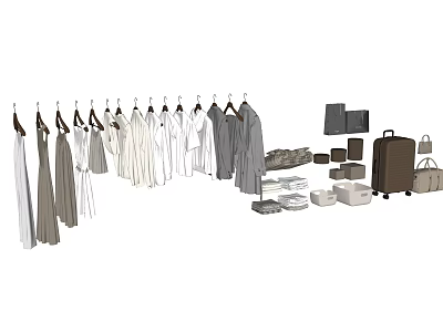 Hanging Clothes In Various Colors With Accessories Bags Suitcase And Boxes 3d model