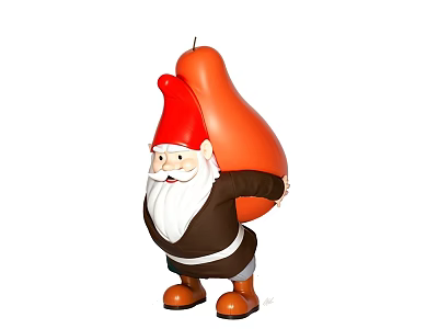 Cute Gnome Doll With Red Hat White Beard And Brown Outfit Carrying Orange Sack 3d model