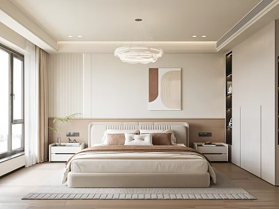 Modern Bedroom Interior Design With Chandelier Bed Nightstands Rug And Decorative Painting 3d model