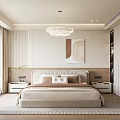 Modern Bedroom Interior Design With Chandelier Bed Nightstands Rug And Decorative Painting