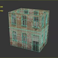 Aged Two Story Building Model With Weathered Facade Windows And Door