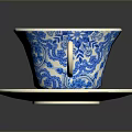 Blue and White Porcelain Teacup with Saucer Featuring Decorative Floral Patterns