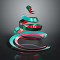 Shiny Metallic Spiral Ribbon Structure In Green And Red With Dark Background Reflection