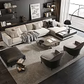 Modern Beige Sofa And Coffee Table Set With Pillows Throw Blanket Armchairs And Area Rug
