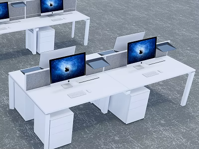 Modern Public Office Space with White Desks Computers Dividers and Filing Cabinets 3d model
