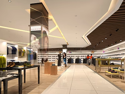 Modern Department Store Interior With Clothing Racks Shoe Displays And Bright Lighting 3d model