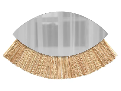 Stylish Semicircular Mirror With Natural Fiber Fringe And Metal Frame Design 3d model