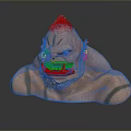 Game Movie Character With Pink Skin Short Hair Green Face Stripes Fangs Earring Muscular Body