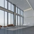 Modern Public Office Area with Large Windows Natural Light and Brown Lounge Sofas 3d model