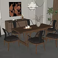 Dining Table and Chair Combination Restaurant Sideboard Chandelier 3d model