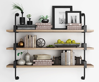 Industrial LOFT Wall Storage Rack Wall Hanger Wall Decoration Green Plant Moss 3d model