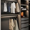Modern Wardrobe Interior Design With Hanging Clothes Folded Items And Shoe Storage