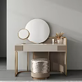 Modern Dressing Table With Round Mirrors Sequin Stool And Dried Grass Decor 3d model