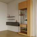 Contemporary Wine Cabinet Design With Glass Shelves Holding Wine Bottles And Glasses