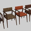 Modern Wooden Single Chair with Brown Leather Seat Backrest and Armrests
