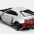 White And Red Custom Sports Car With Rear Wing Large Wheels And Engine Details