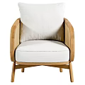 Modern Minimalist Single Sofa With Wicker Backrest Wooden Frame And White Cushion