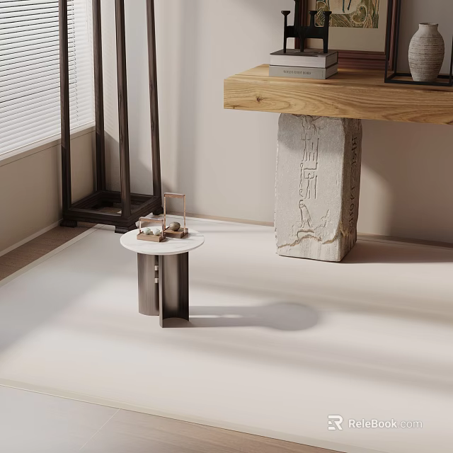 Modern Side Table With White Marble Top And Metal Base In Living Space 3d model 