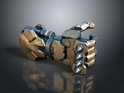 Character Biomechanical Glove With Fist Shape Metal Plates Bolted Joints And Shiny Surface 3d model