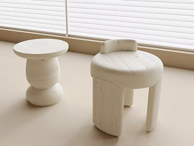 White Wooden Stools With Minimalist Design In Light Room With Window Blinds 3d model