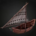 Traditional Wooden Boat With Decorative Sail Intricate Patterns And Handcrafted Wooden Frame
