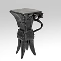 Ancient Chinese Bronze Vessel With Three Legs Curved Handle And Intricate Carvings