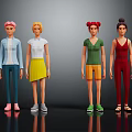 Four Stylish Cartoon Characters With Various Hairstyles And Colorful Outfits