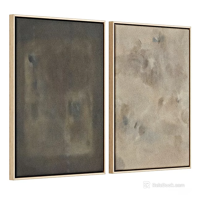 Minimalist Abstract Paintings Diptych With Neutral Tones And Textured Framed Art 3d model 