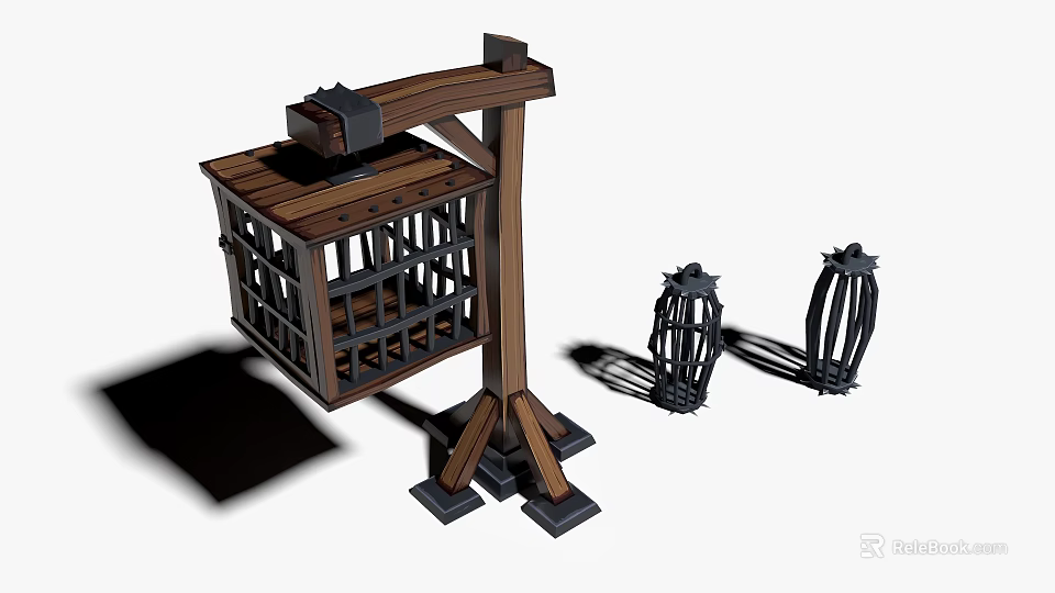 Decorative Ornament Set with Small Wooden Cage and Two Metal Lanterns Vintage Style Home Decor 3d model 