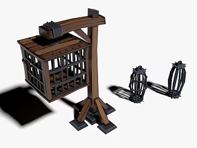 Decorative Ornament Set with Small Wooden Cage and Two Metal Lanterns Vintage Style Home Decor 3d model