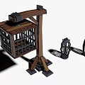 Decorative Ornament Set with Small Wooden Cage and Two Metal Lanterns Vintage Style Home Decor