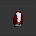 Red And White Varsity Jacket With Black N Letter Logo Button Front Striped Collar Cuffs