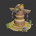 Cartoon Style Fantasy Tower Structure With Wings Eye Like Elements And Decorative Bases 3d model