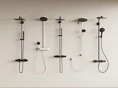 Modern Shower Fixtures In Black And White Designs Mounted On Wall 3d model