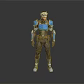 3D Male Character Model With White Hair Blue Armor And Brown Outfit Standing