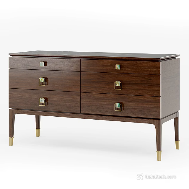 Dark Brown Decorative Sideboard With Multiple Drawers And Gold Accent Legs 3d model