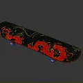 Black Skateboard With Red Dragon Design And Red Wheels For Daily Use