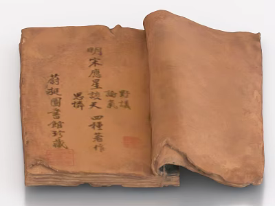 Ancient Traditional Book With Historical Chinese Text On Old Yellow Pages 3d model