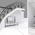Elegant Staircase With Wrought Iron Railing And Marble Steps Design 3d model