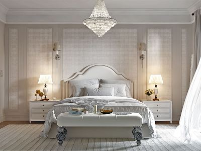 French Bedroom Home Bedroom Double Bed Chandelier Bedside Background Bedside Cabinet Bedside Stool Wardrobe model