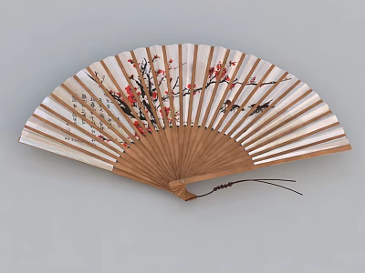 Carved Wooden Folding Fan With Plum Blossom Pattern And Calligraphy Characters 3d model