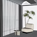 Two Layer Sheer And Thick Curtains In Modern Living Room With White Armchair Palm Tree