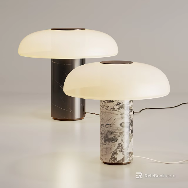Modern White Dome Table Lamps With Marble Column Bases And Elegant Design 3d model 