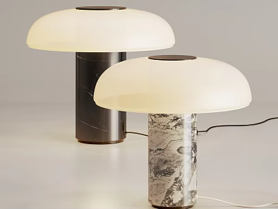 Modern White Dome Table Lamps With Marble Column Bases And Elegant Design 3d model