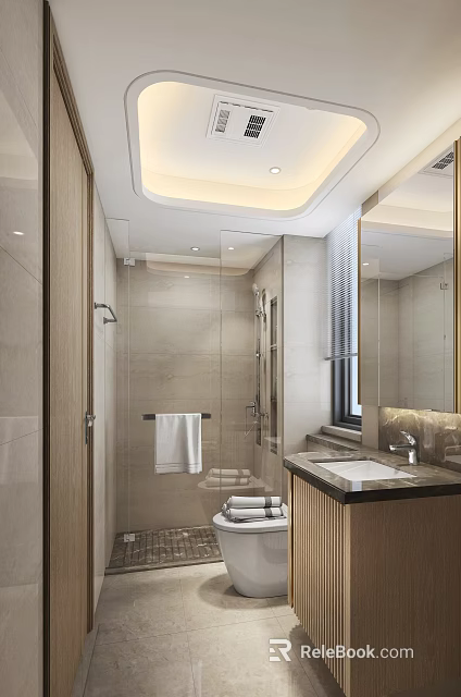 Modern Light Luxury Bathroom With Clear Glass Shower Enclosure And Elegant Marble Vanity Countertop 3d model 